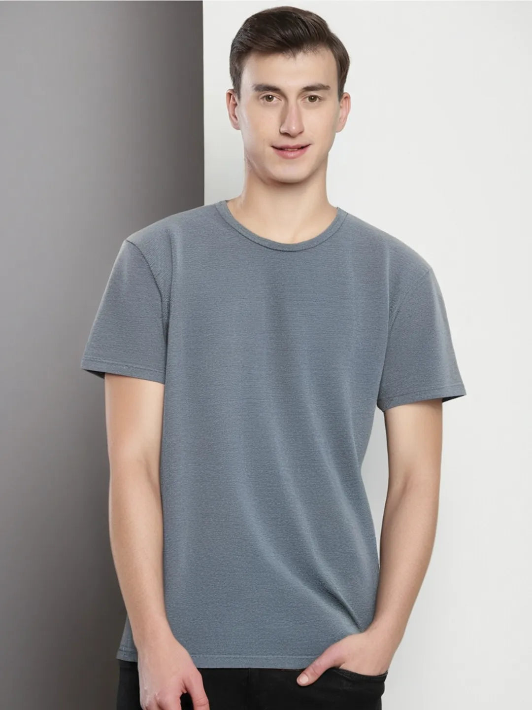 Mens Navy Grindled T-Shirt